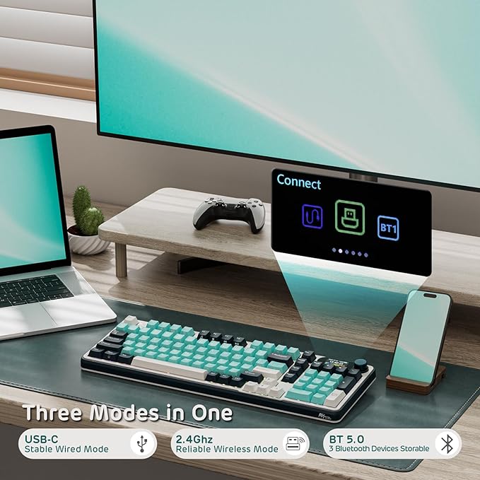 RK ROYAL KLUDGE S98 Mechanical Keyboard w/Smart Display & Knob, Top Mount 96% Wireless Mechanical Keyboard BT/2.4G/USB-C, Hot Swappable, Software Support, Creamy Sounding, 98 Keys