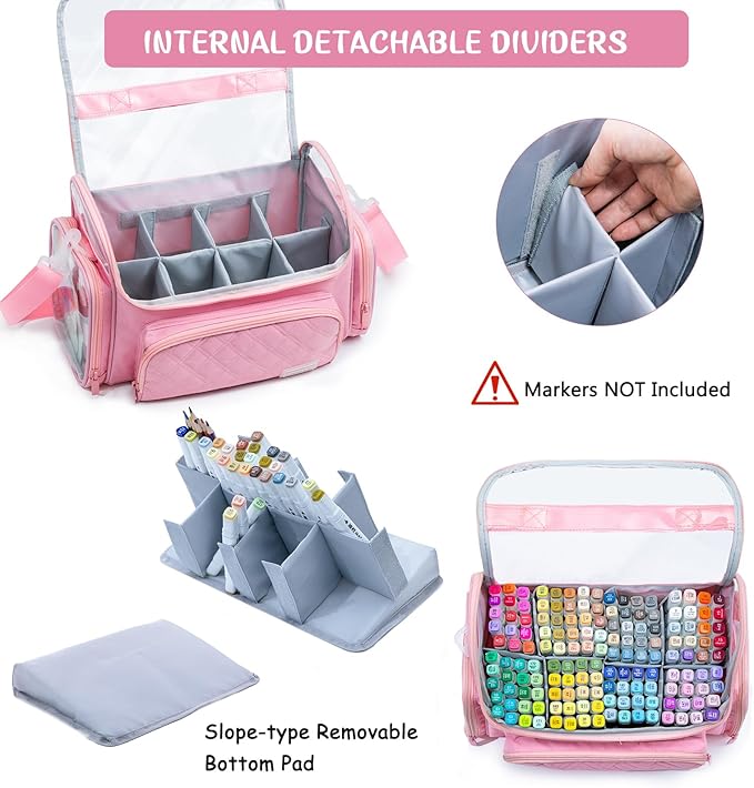 Large Marker Organizer Case Holds 200-300 Markers | Art Marker Storage Bag with Removable Dividers & Clear Top for Artists, Crafters & Travel - Pen, Pencil Alcohol Marker Holder - Art Supply