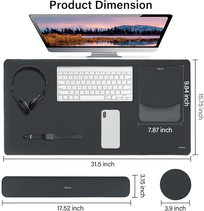 MOSISO Keyboard Mouse Pad Set, Large Gaming Mouse Pad&Rectangular Keyboard Wrist Rest&Mousepad with Wrist Rest&Coaster, Ergonomic Non-Slip&Easy Typing Pad with Curved Silicone Lining, Slate Gray