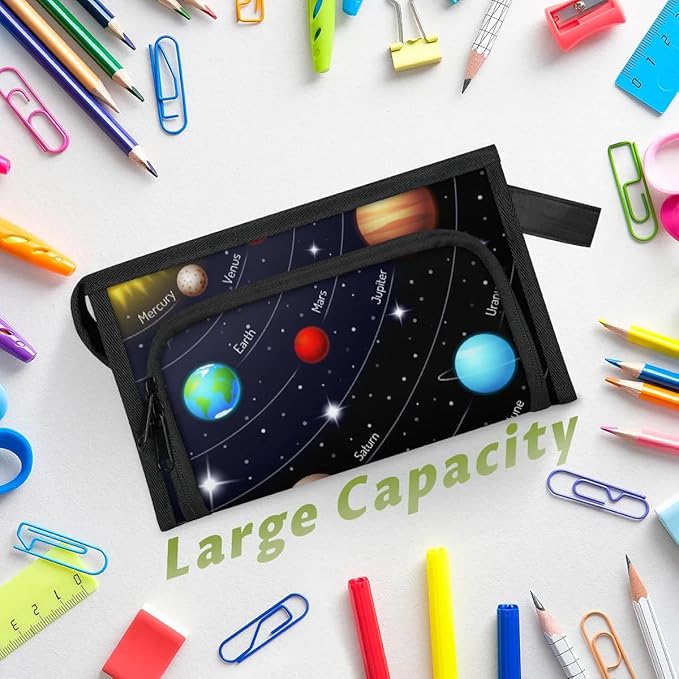 Pardick Large Capacity Pencil Case Pouch, Space Planet Portable Zipper Pencil Cases Pencil Bag Office Stationery Bag Makeup Bag Desk Organizer for Women Men
