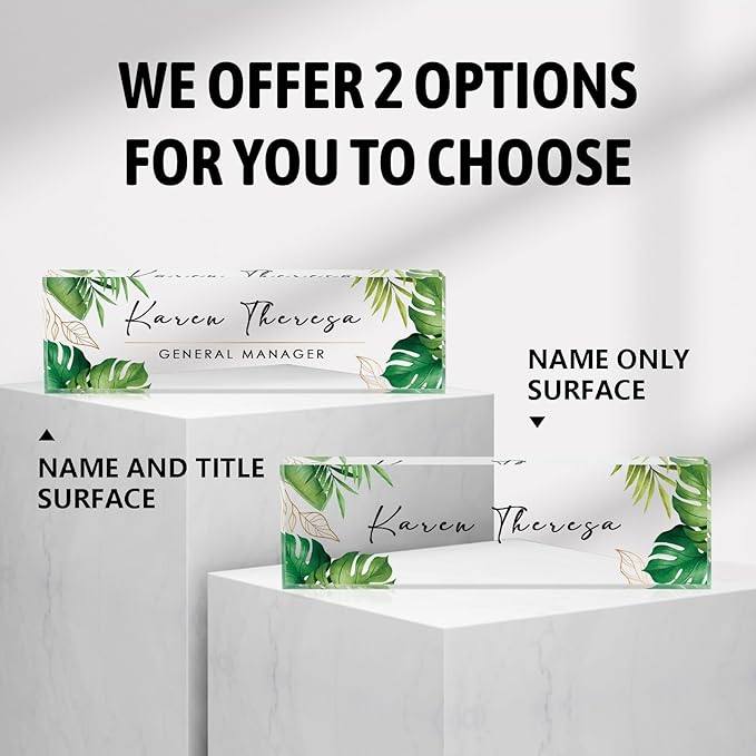 Custom Office Name Plate, Personalized Gifts for Women & Men, Appreciation Gifts for Employees, Office Desk Accessories (Green Plants)