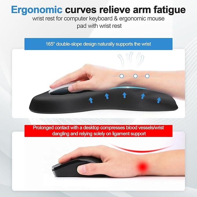 3-in-1 Ergonomic Mouse Pad with Wrist Rest & Keyboard Wrist Rest, Memory Foam Support with Massage Bumps, Anti-Slip Base, Comfort Wrist Support for Relieve Wrist Pain Office, Gaming (Black)