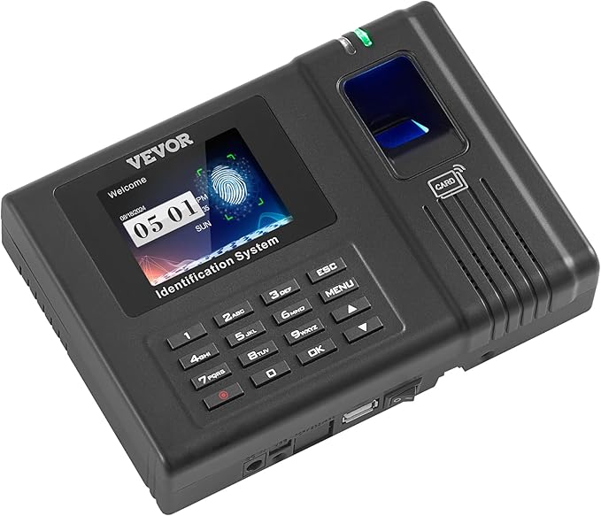 VEVOR Time Clock, Employee Attendance Machine with Fingerprint, RFID and PIN Punching in One, Standalone Biometric Clock in Machine for Employees Small Business with 5 RFID Cards & No Monthly Fees