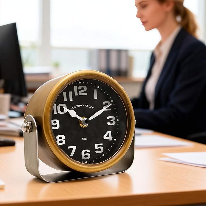 YOUKI Vintage Steampunk Desk Shelf Clocks,Mantle Clock,Decorative Battery Operated Table Top Clock,Quiet Non-Ticking,Small Clocks for Living Room,Bedroom,Office