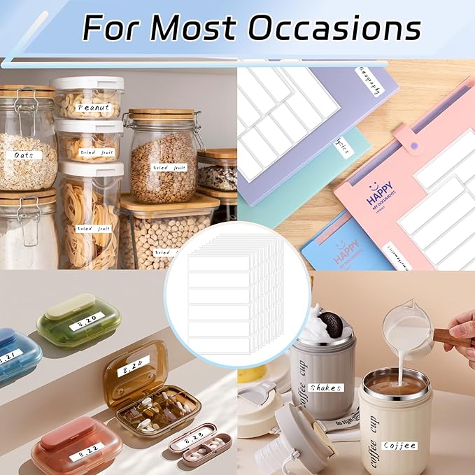 Rectangle Labels 2.75 x 0.625 White Writable Name Label Sticker, Blank Self-Adhesive File Folder Label Blank Removable Labels for Document School Office Classification Freezer