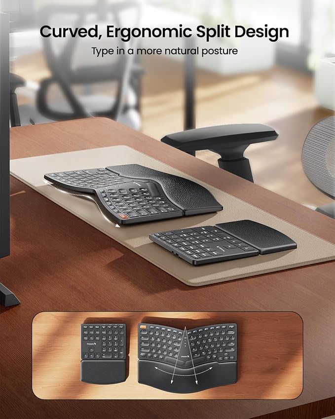 ProtoArc Wireless Ergonomic Keyboard, EK04 2.4GHz USB Wireless Ergo Keyboard with Separate Numeric Keypad, Split Design, Hard Wrist Rest, Rechargeable, for Windows PC/Laptop/Desktop