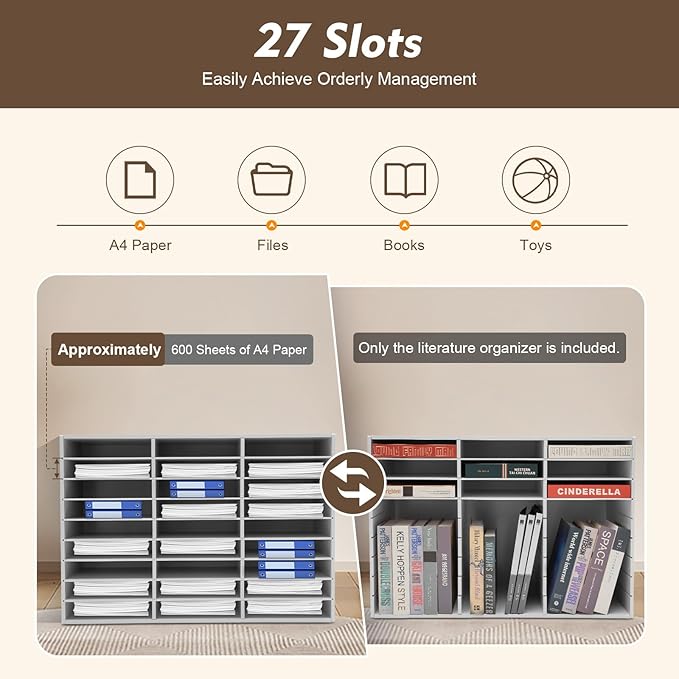 Literature Organizer 27 Slots Compartments Desktop File Sorter Mail Center Paper Storage Cabinet Home & Office Mailbox School Classroom Keepers