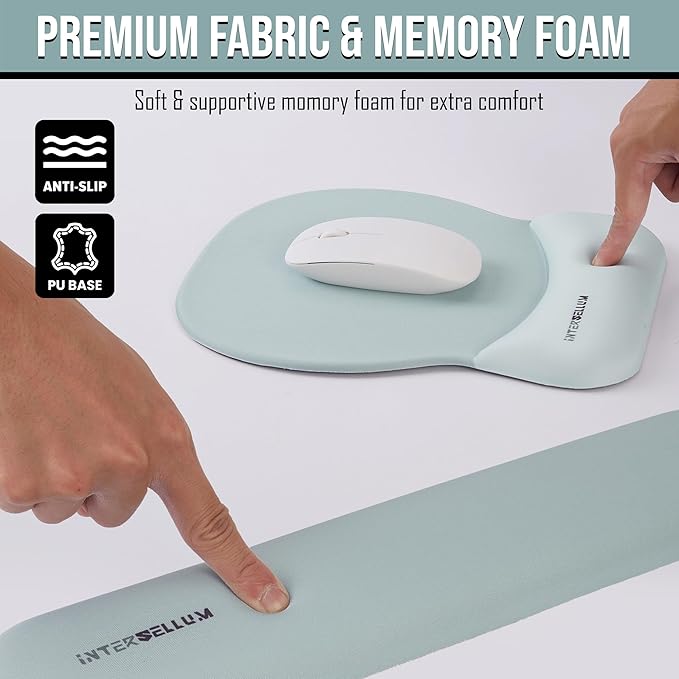 Gel Wrist Rest Mouse Pad Set, Ergonomic Office Mousepad with Memory Foam Wrist Support, Gel Mouse Pad with Wrist Support Keyboard Rest, Non-Slip Desk Accessory for Office, Home & Gaming (Turquoise)