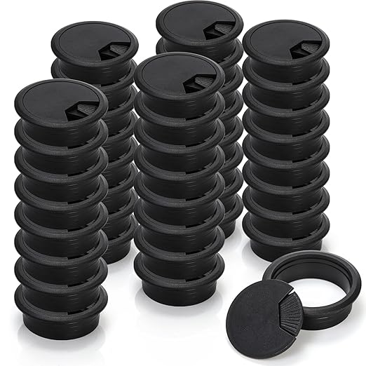 40 Pack 2 Inch Desk Grommet, Plastic Cable Hole Cover Bulk for PC Desk, Flexible Wire Organizer Cable Cord Management for Home Office, Black