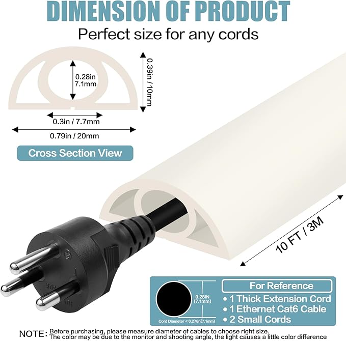 Floor Cord Cover Cable Cavity Self Adhesive Cord Hider Floor 10FT Floor Cable Management Power Cord Protector Floor Electric Cord Covers for Offices, Gym, Exhibitions (Beige, 0.78" x 10')