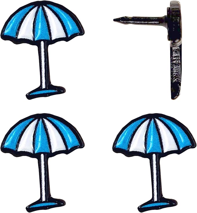 Beach Umbrella Push Pins - Beach Umbrella Map Pins - For Cork Board, Maps, or Lapel Pin Use - Designed in USA - Set of 4