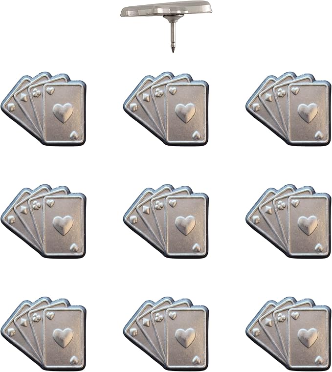 Playing Cards Push Pins - Silver Deck of Cards Map Pins for Cork Boards, Maps, or Lapel Use - Designed in USA - Set of 10