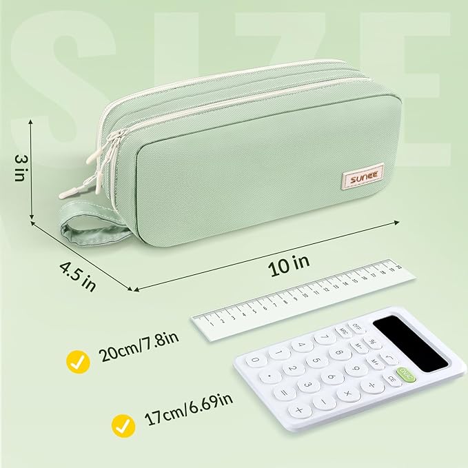 SUNEE Pencil Case, Large Capacity Pencil Pouch, Aesthetic Pen Bag Office Stationery Organizer Simple Sturdy Multifunctional for Teen Girls Women Men, Green