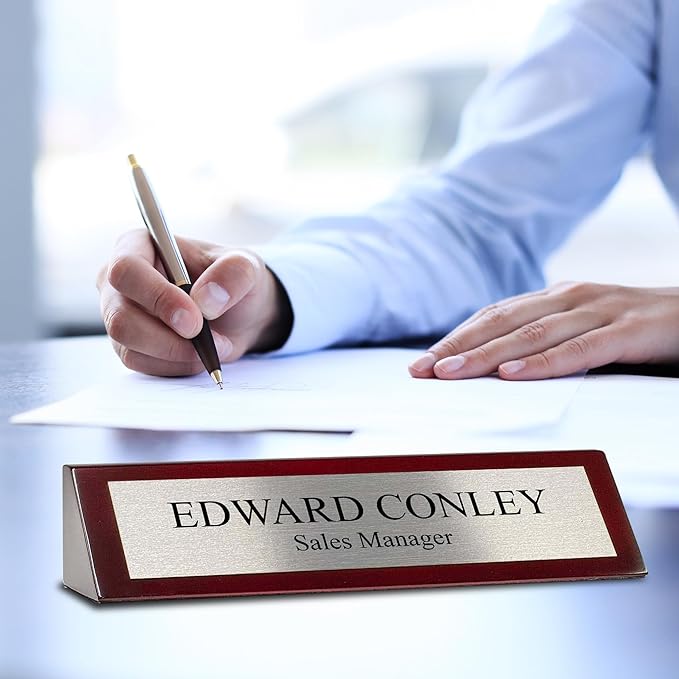 Personalized Glossy Rosewood Desk Name Plate - 2x10