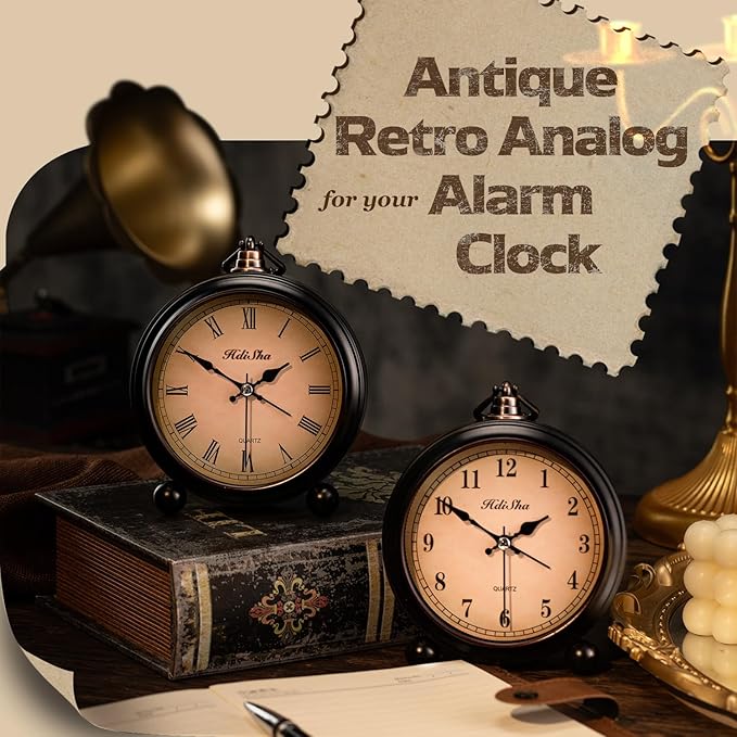 Vintage Alarm Clock, 5 inch Battery Operated Silent Non Ticking Snooze Small Clock with Night Light, Old Fashioned Desk Clock Decor for Bedroom, Bedside, Living Room, Room (Roman)