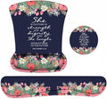 Keyboard Wrist Rest and Mouse Pad Wrist Support Set with Coasters, Floral Quote Bible Verses Proverbs 31:25 Design Wrist Mouse Pad with Non-Slip PU Base for Home Office Working Studying