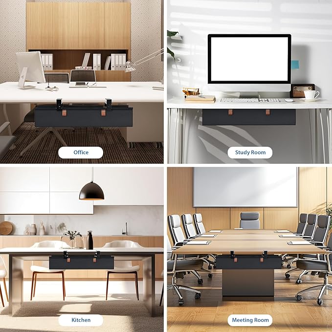 Zilink No Drill Under Desk Cable Management Tray 30" Cord Organizer for Table Clamp/Screw Mount Desk Cable Management Sturdy Waterproof Fabric Cord Hiders for Office, Home