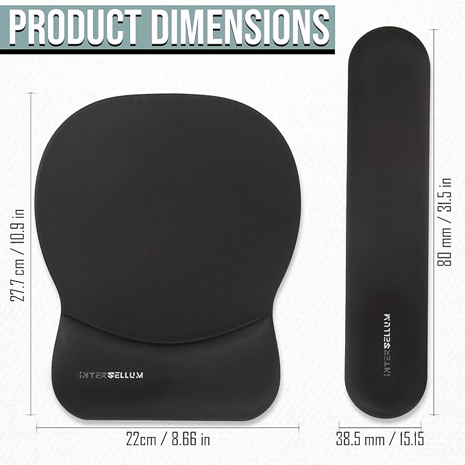 Gel Wrist Rest Mouse Pad Set, Ergonomic Office Mousepad with Memory Foam Wrist Support, Gel Mouse Pad with Wrist Support Keyboard Rest, Non-Slip Desk Accessory for Office, Home & Gaming (Black)