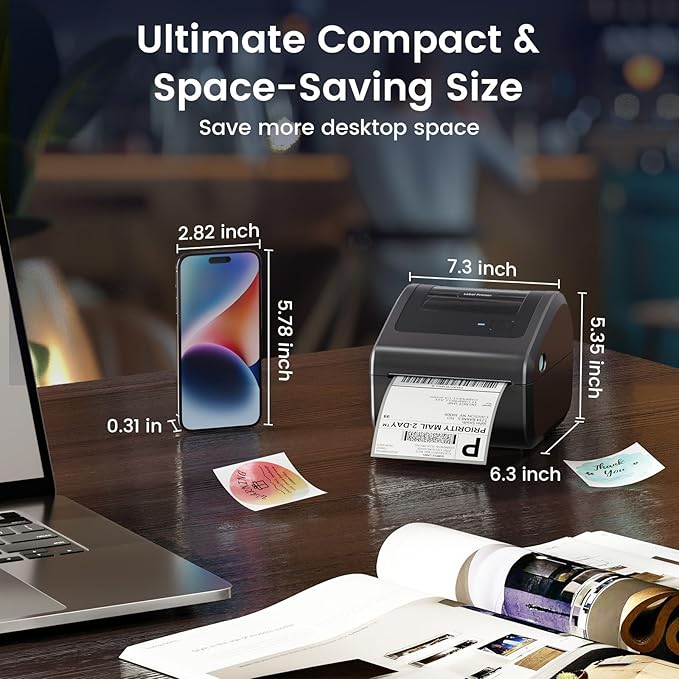 Bluetooth Shipping Label Printer 4x6, D450BT Thermal Label Printer for Shipping Packages, Thermal Printers for Small Business, Compatible with Android, iPhone, Windows, macOS, UPS, Tiktok