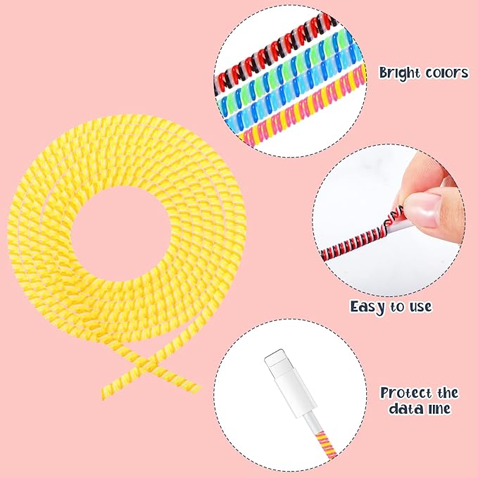 Frienda 15 Pcs Spiral Cable Protector Colorful PVC Spiral Phone Charger Headphone Cable Saver for USB Data Wire, Prevent Pets(Vivid Color,55.1 Inch)