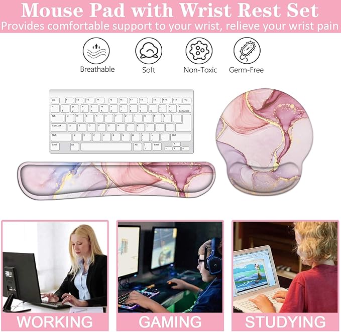 LATEEFAH Mouse Pad with Wrist Rest, 3-in-1 Gaming Mouse Pad, Keyboard Wrist Rest, Ergonomic Memory Foam Mousepad with Wrist Support for Computer Keyboard