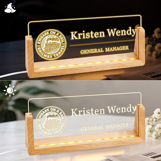 Ships Next Day, Custom Logo Name Plate for Desk - Business Light Up Acrylic Desk Name Plate Personalized Elegant Office Gifts for Boss Coworker Employee Appreciation Gifts, Office Decor for Women Men