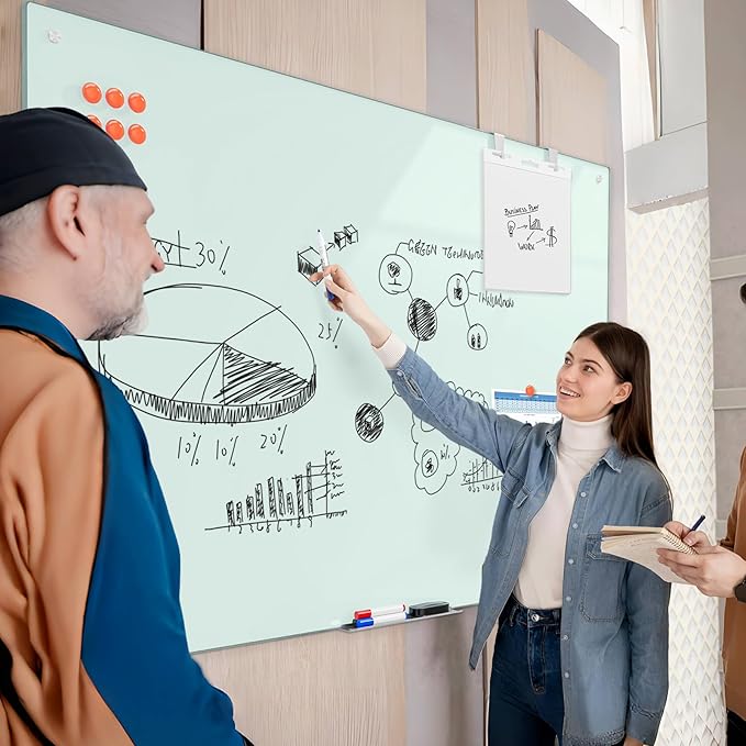 Large Glass Whiteboard, Enhanced Magnetism Glass Dry Erase Board for Wall, 48" x 36" Magnetic Tempered Glass Board, 4' x 3' Big White Board for Home, Office, School