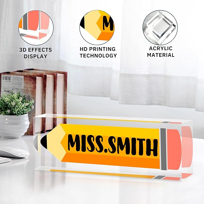 Custom Name Plate for Desk, Personalized Desk Name Plate on Clear Acrylic Glass, Appreciation Gifts for Teacher Employee Boss Coworkers Nurse, Office Desk Accessories for Women Men (Apricot)