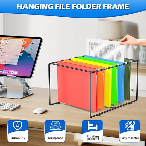2 Sets Legal/Letter Size Hanging File Folder Frame,Fit Size Over 9.6”H/16.16”L File Cabinet Rail/Drawer/Inserts,Hanging File Holder,Desk Organizer for Accessories,Filing Box Anti-Scratch/Rusty