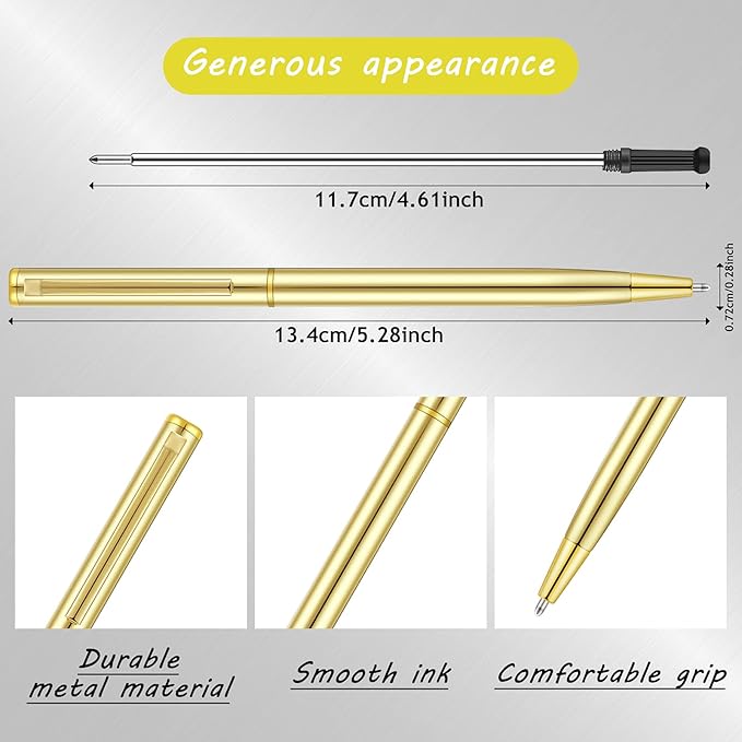 Zonon 15 Pieces Gold Metal Slim Ballpoint Pens Bulk Retractable Metallic Black Ink 1 mm Medium Point Smooth Writing Pens for Wedding Business Office Supplies Students Teachers Men Women Present