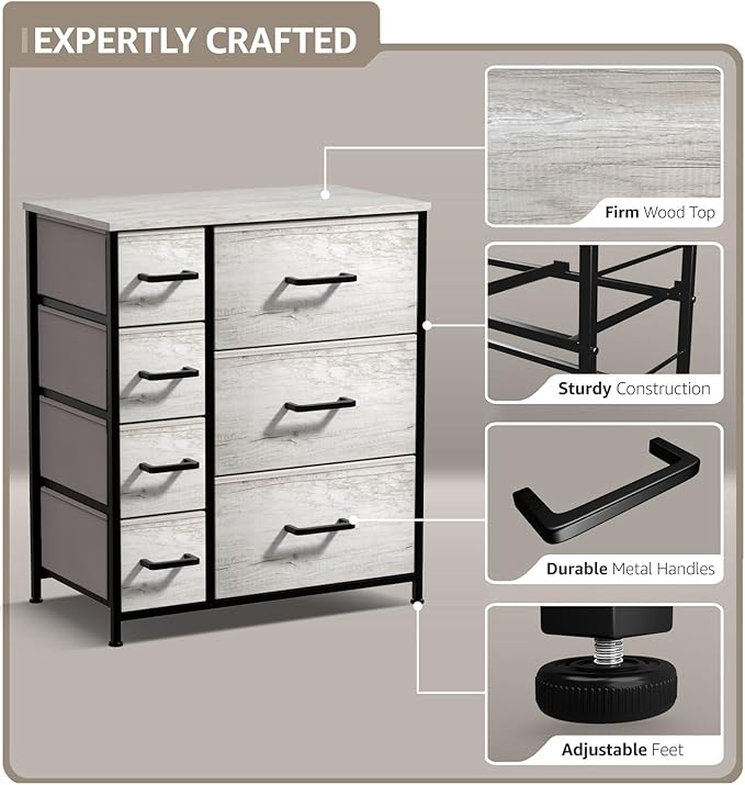 Sorbus Dresser with 7 Faux Wood Drawers - Storage Unit Organizer Chest for Clothes - Bedroom, Hallway, Living Room, Closet, & Dorm Furniture - Steel Frame, Wood Top, & Easy Pull Fabric Bins