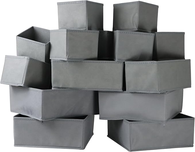 16 Pack Drawer Organizer Clothes, Foldable Fabric Dresser Organizer Closet Organizers and Storage Box for Underwear,Folded Clothes,Baby Clothing,Socks,Bra,Towels,Ties(Gray)