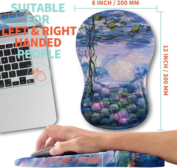 Ergonomic Mouse Pad Wrist Support with Memory Foam Massage Bulge, Carpal Tunnel Pain Relief Mousepad Wrist Rest for Mouse(12x8 inch, Lotus Pond)