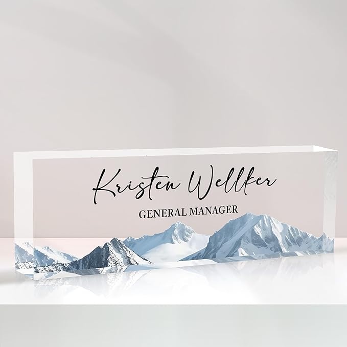 Desk Name Plate Personalized Name Plate for Desk, Office Desk Decor, 3D Style Personalized Plaque Name Plates for Desks Custom Appreciation Gifts for Boss Lady Employee Coworkers (Mountains)