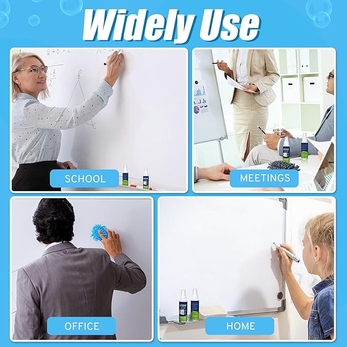 24 Pcs Whiteboard Cleaner Set 12 Pcs 3. 4 Fl oz Whiteboard Cleaner Spray with 12 Pcs Microfiber Shag Dry Erase Eraser for Markers Chalk Glass Classroom, Home and Office Use