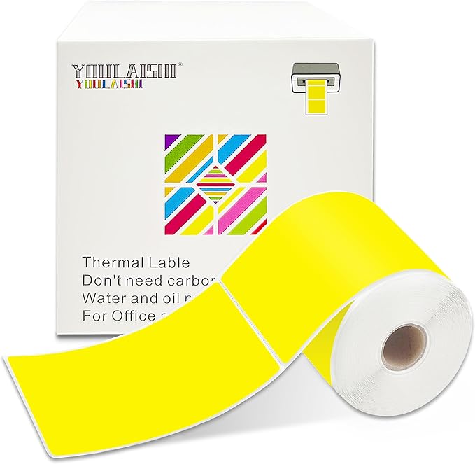 YOULAISHI 300per Roll 3 X 5 Inch Printable Rectangle Color Coding Labels, Adhesive Color Coding Stickers for Bar-Codes, Address, Small Business Labeling, Inventory, Yellow
