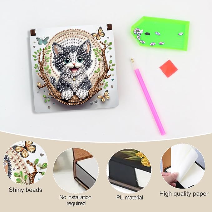 Cat Diamond Painting Kit Note Box,Memo Paper Storage Box Diamond Art,Sticky Note Holder Diamond Art,Diamond Painting Memo Pad For Office Desk. (Cat)