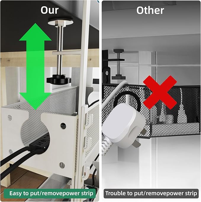 Multi-Model Under Desk Cable Management 2 Pack Metal Under Desk Wire Management Tray Clamp Mount Under Table Cord Management No Damage The Desk White