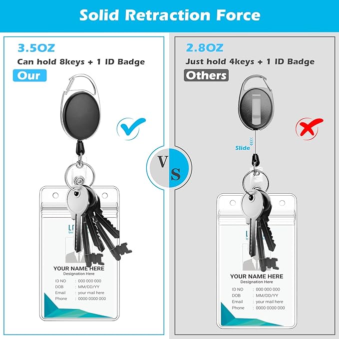 10 Pack Retractable Badge Reel with Carabiner Belt Clip and Key Ring Retractable ID Badge Holders for Office Worker Doctor Nurse