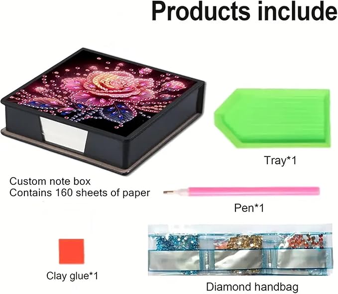 Flower Diamond Painting Kit Note Box,Memo Paper Storage Box Diamonds Art,Sticky Note Holder Diamond Art,Diamond Painting Memo Pad for Office Desk. (Flower)
