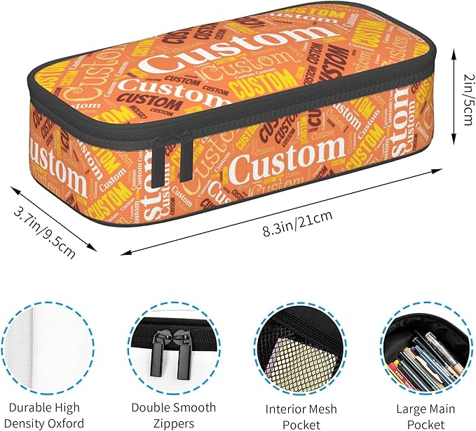 Custom Pencil Case with Name, Personalized Pen Bag Add Your Image Text, Large Storage Students Stationery Pen Box with Zipper Durable Pencil Box for Girls Boys Office School
