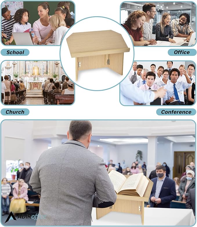 AdirOffice Tabletop Podium, Folding Podium Ideal as a Tabletop Lectern, Beige