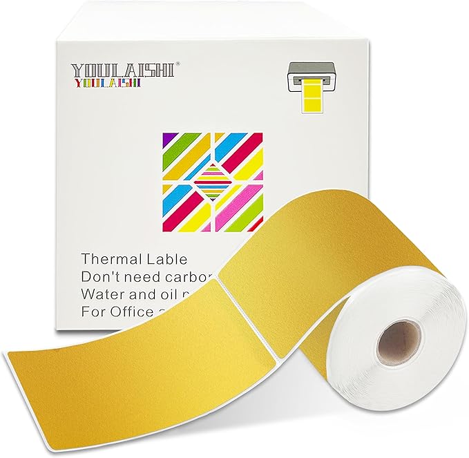 YOULAISHI 3 X 5 Inch Printable Waterproof Rectangle Color Coding Labels, 300 Per Roll Adhesive Color Coding Stickers for Bar-Codes, Address, Small Business Labeling, Gold