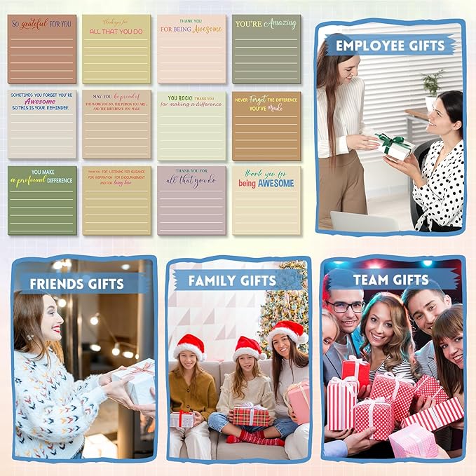 Yinder 24 Pcs Employee Appreciation Sticky Notes New Year Gift Bulk Motivation Sticky Note Pads Inspirational Gift for Teacher Nurse Staff Coworker Office Supply 3 x 3'' (Appreciation,Boho Color)
