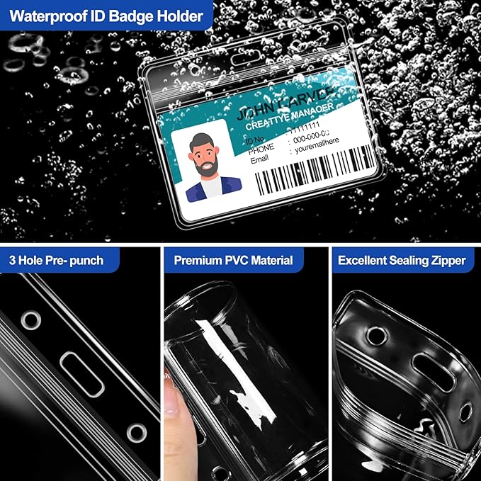 100 Pcs Clear Horizontal Badge Id Card and 100 Pcs Lanyard, Reusable Lanyards for Id Badge Holder Name Tag Badge Holder with Lanyards for Adults Kids Business School Conferences (Black)