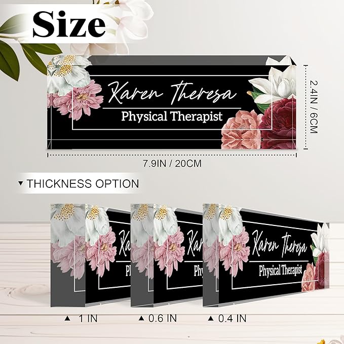 Ship Next Day-Custom Name Plate for Desk, Desk Name Plate Personalized, Acrylic Office Desk Accessories, Appreciation Gifts for Coworkers Employee Teachers Boss Women Men (Hibiscus Flower)