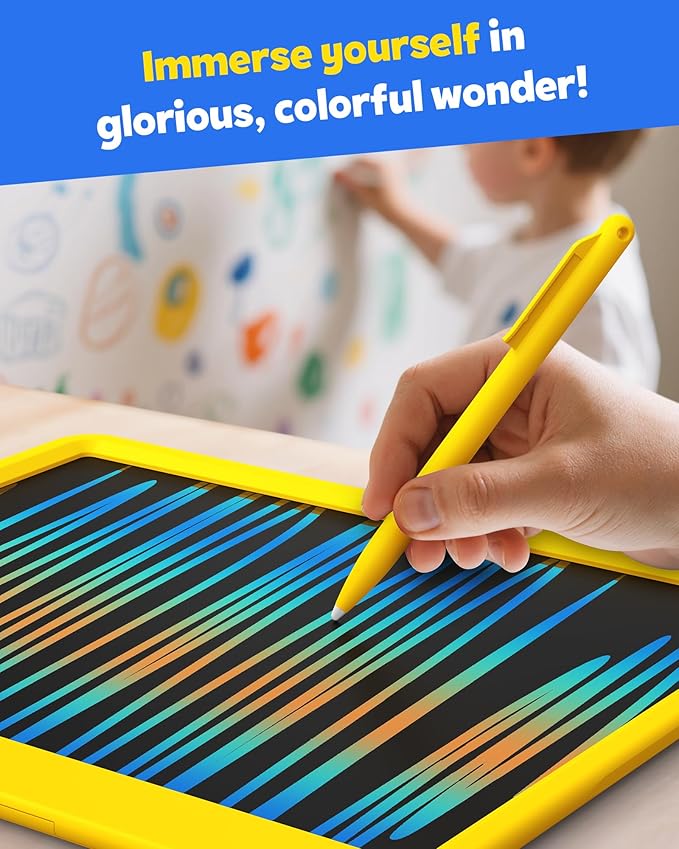 TEKFUN LCD Writing Tablet Doodle Board, 12inch Colorful Drawing Tablet Writing Pad, Kids Travel Essentials, Toddler Toys 6 7 8 Year Old Girls Boys (Yellow)