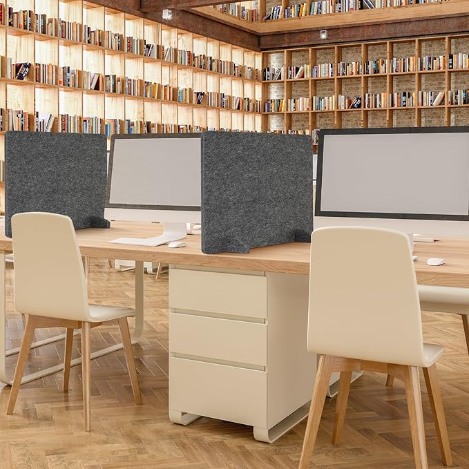 AMUSIGHT 4 Pack Acoustic Desk Dividers - 24" x 20" Freestanding Privacy Panels Set with Noise - Reducing Design Cubicle Sound Proof, Ideal for Office, Classroom, and Home (Dark Gray)