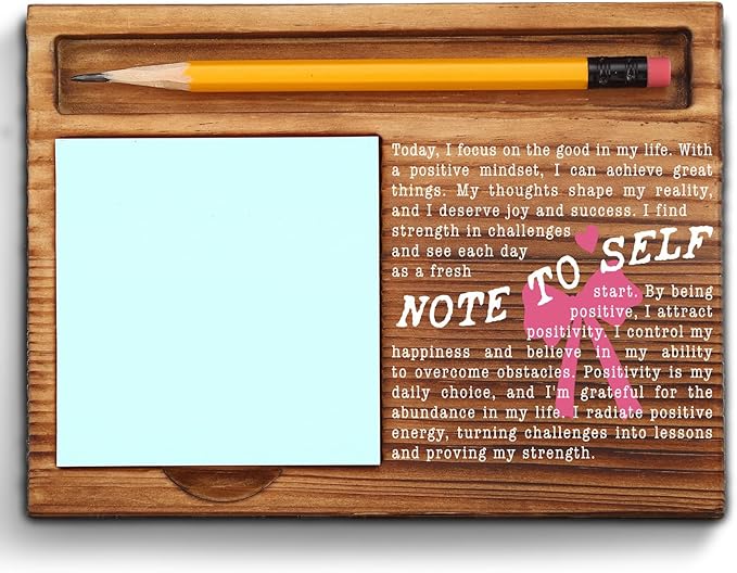 Note to Self Sticky Note Holder with Positive Affirmation, Inspirational Wooden Desk Gift for Women Teens Girls, Motivational Self Care Office Decor, Daily Mindset Note Pad Holder ZSS87