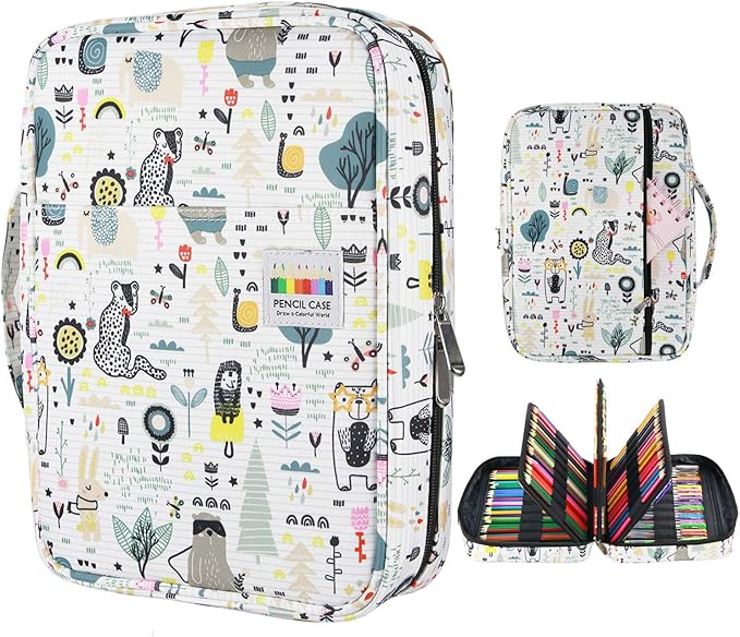YOUSHARES Colored Pencil Case 220 Slots Pen Case Organizer With Handy Wrap & Zipper, Multilayer Holder for Prismacolor Colored Pencils & Gel Pen (Forest)